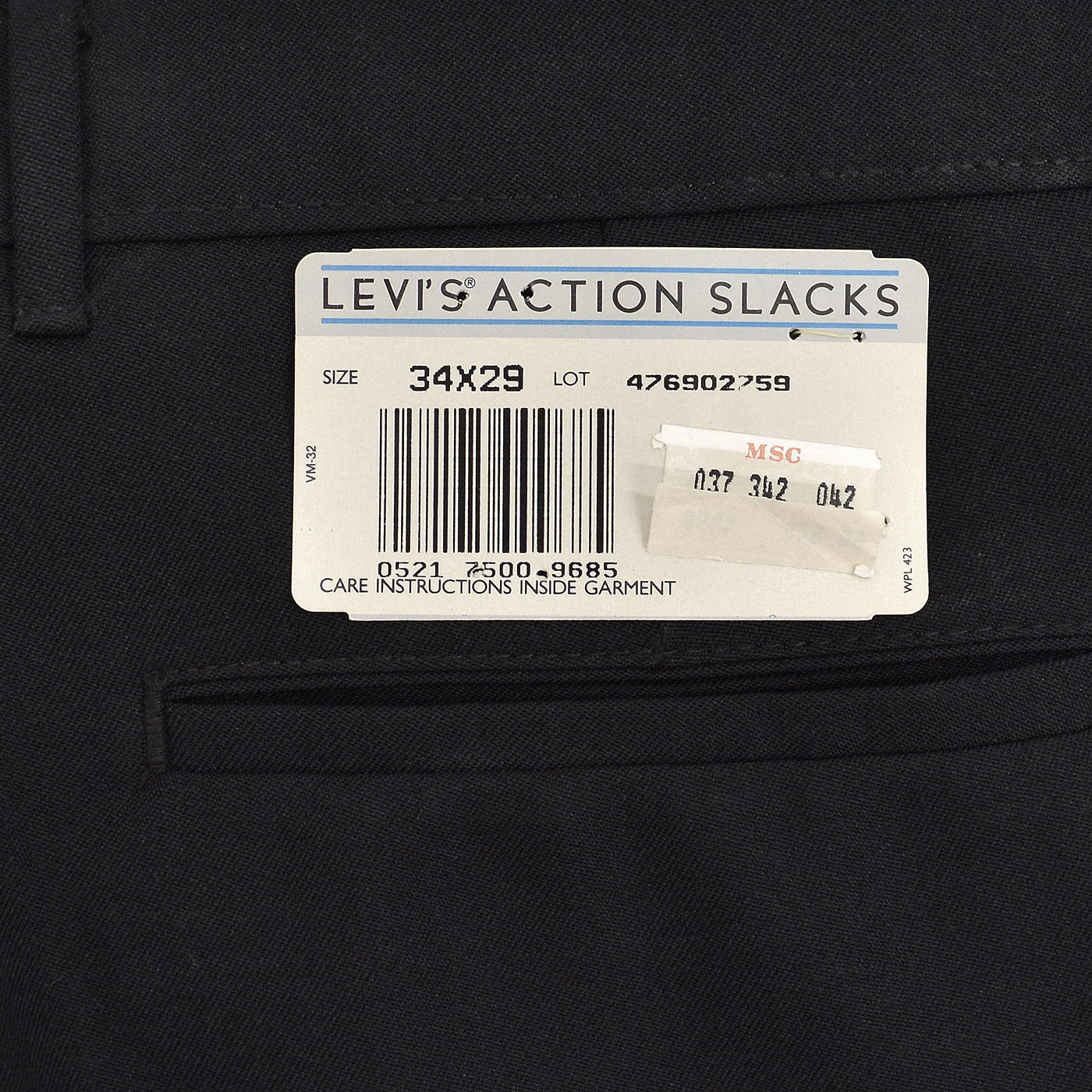 1990's DEADSTOCK LEVI'S ACTION SLACKS / BLACK ... W34/L29
