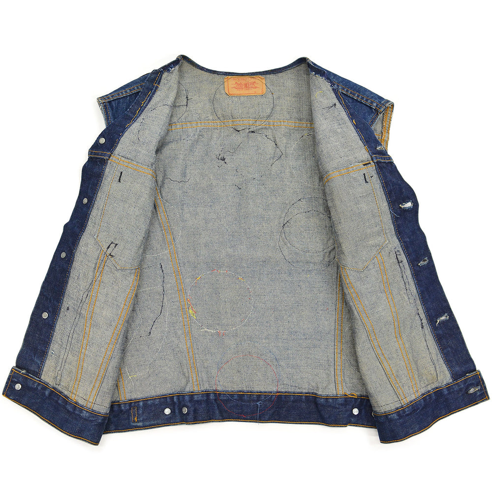 1960's~ LEVI'S 70505-0217 BIGE CUSTOM DENIM VEST / LOTS OF PATCH ...