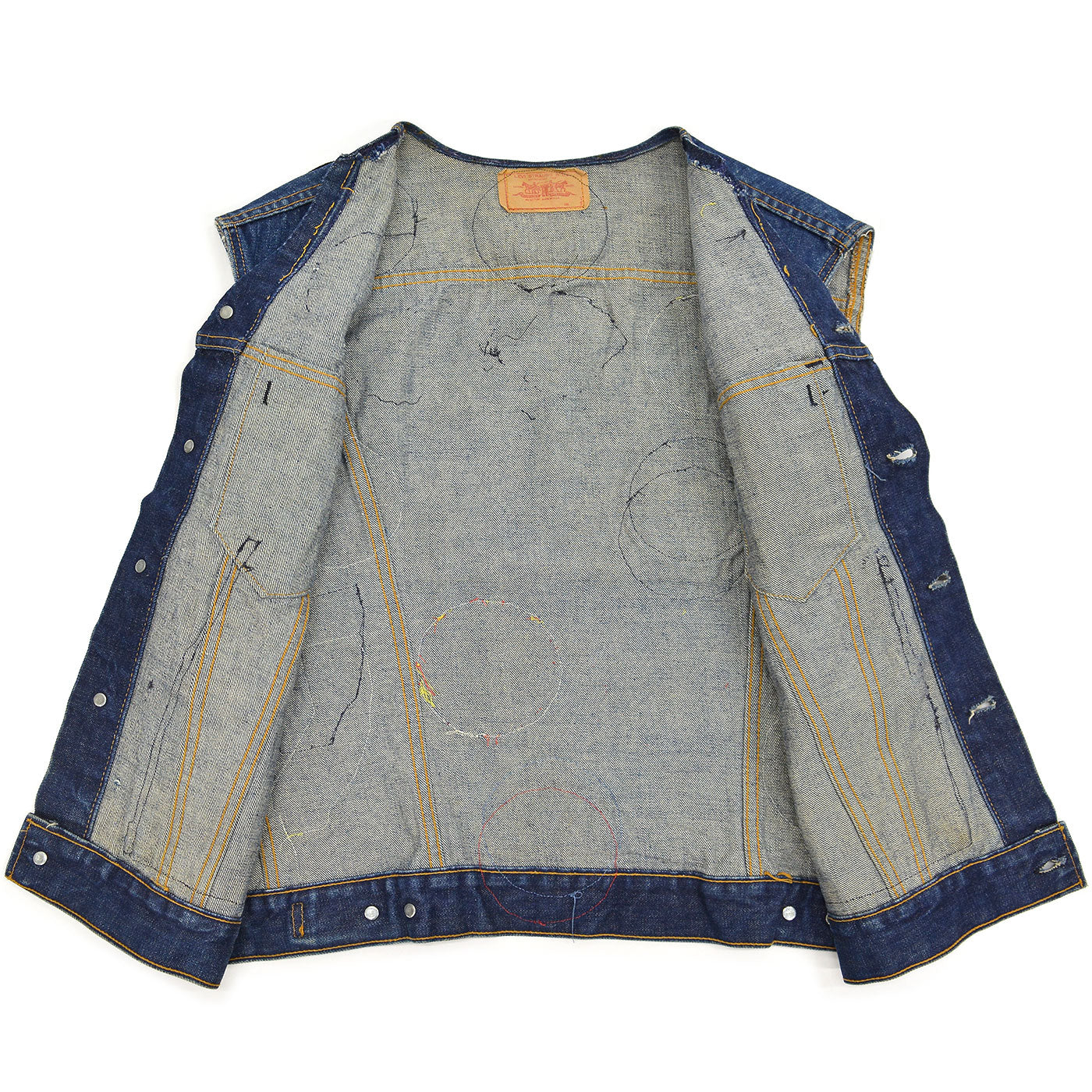 1960's~ LEVI'S 70505-0217 BIGE CUSTOM DENIM VEST / LOTS OF PATCH ...