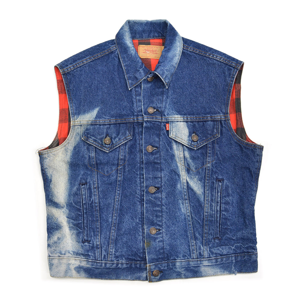 1980's Levi's 60518-0816 FLANNEL-LINED DENIM VEST / SUN FADED ... L