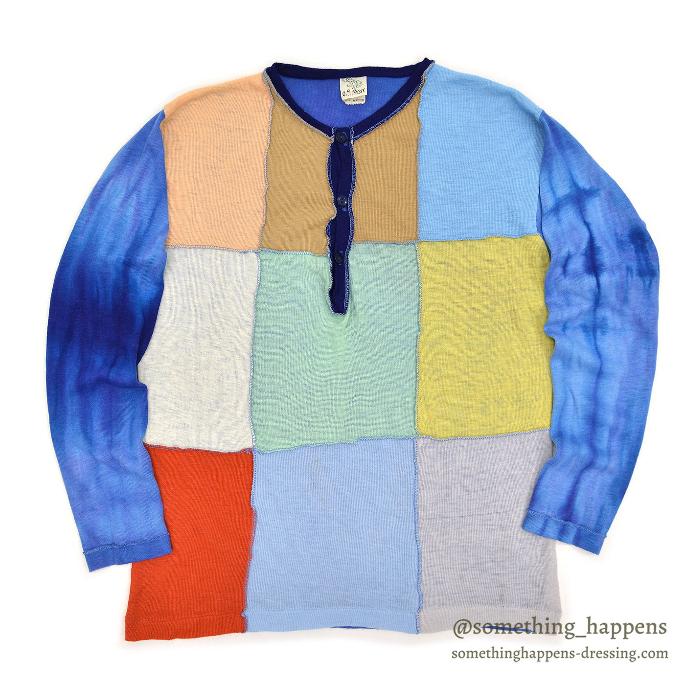 1970's RR RIBIT by J.S.I COLOR BLOCK TIE DYE HENLEY NECK SHIRT ... M