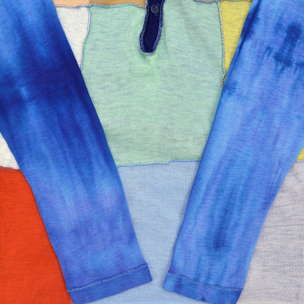 1970's RR RIBIT by J.S.I COLOR BLOCK TIE DYE HENLEY NECK SHIRT ... M