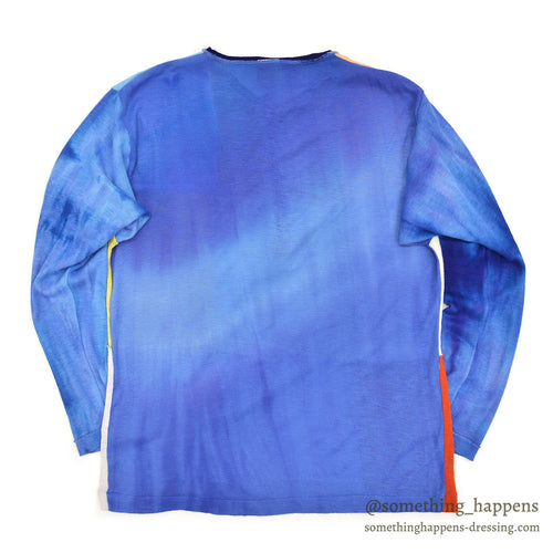 1970s RR RIBIT by J.S.I COLOR BLOCK TIE DYE HENLEY NECK SHIRT ... M