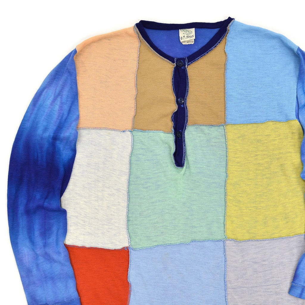 1970's RR RIBIT by J.S.I COLOR BLOCK TIE DYE HENLEY NECK SHIRT ... M