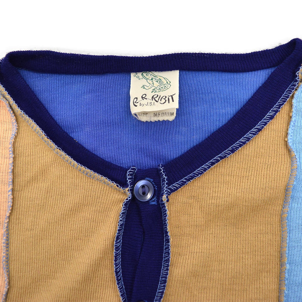 1970's RR RIBIT by J.S.I COLOR BLOCK TIE DYE HENLEY NECK SHIRT ... M