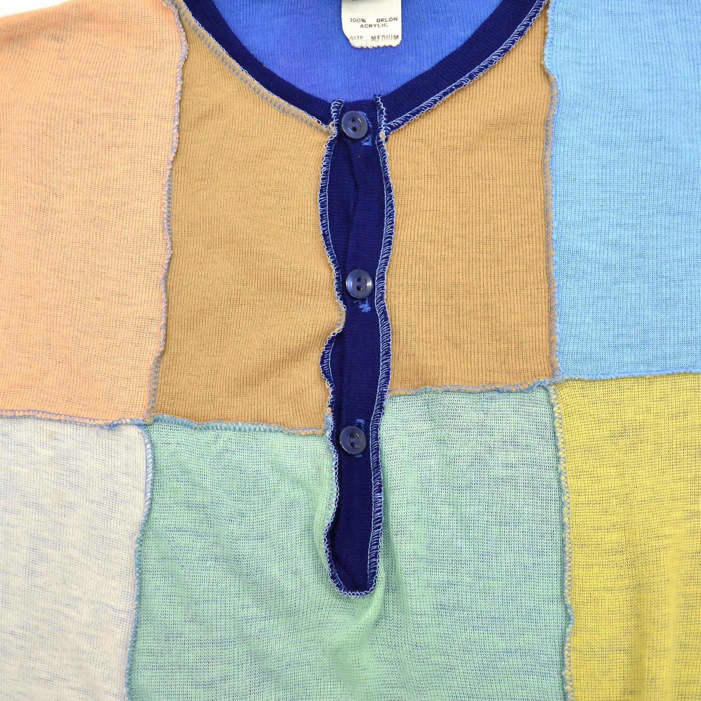 1970's RR RIBIT by J.S.I COLOR BLOCK TIE DYE HENLEY NECK SHIRT ... M