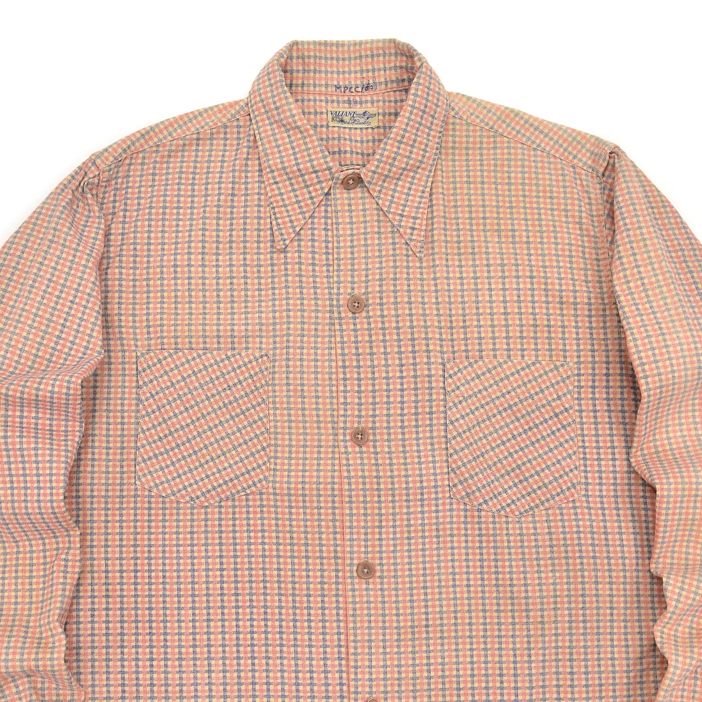 ~1940's VALIANT PRINT PLAID COTTON SHIRT / EXTREMELY RARE ...