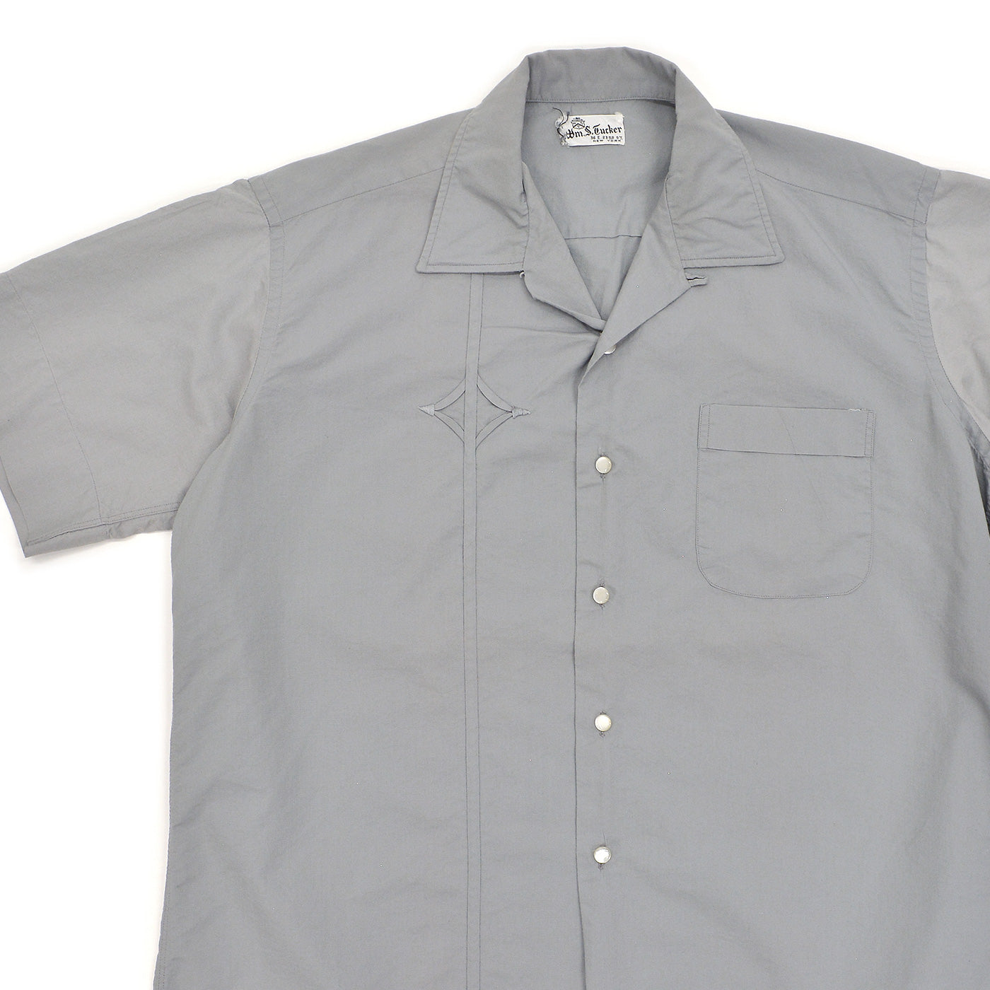 1950's~ Wm.S.Tucker GRAY PATTERNED S/S SHIRT / TWO-TONE ... L
