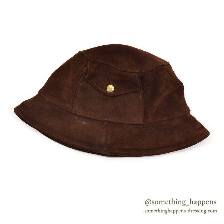 1980's BICK SUEDE LEATHER BUCKET HAT / WEIRD POCKET ... L