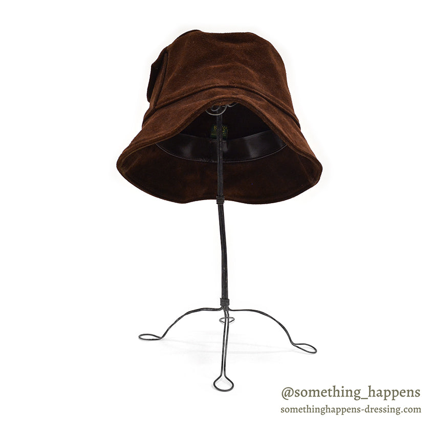 1980's BICK SUEDE LEATHER BUCKET HAT / WEIRD POCKET... L