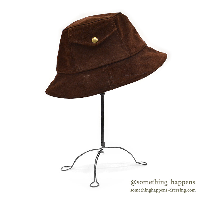 1980's BICK SUEDE LEATHER BUCKET HAT / WEIRD POCKET... L