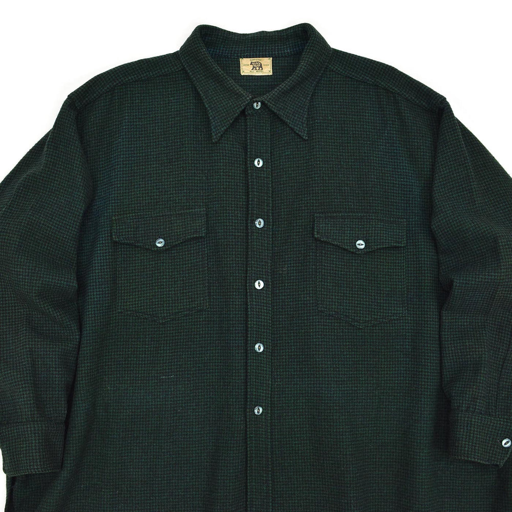 ~1940's BLACK BEAR HOUNDSTOOTH PATTERN WOOL FLANNEL SHIRT / RARE OVERSIZED PIECE ...