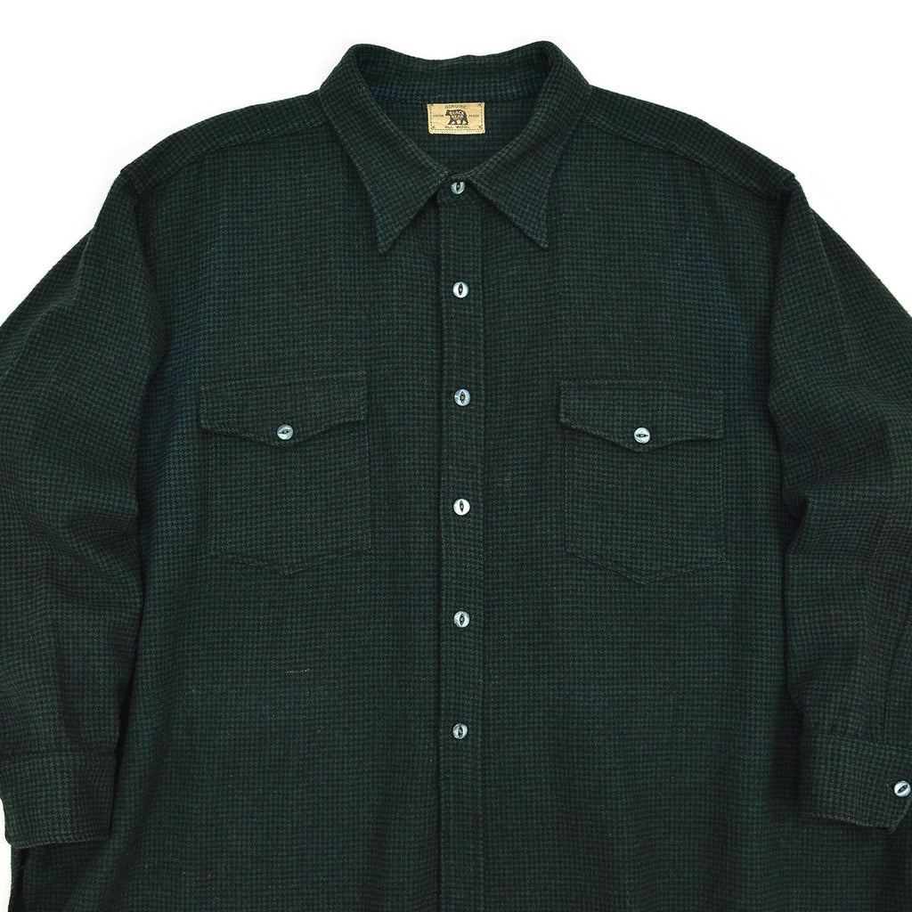 ~1940's BLACK BEAR HOUNDSTOOTH PATTERN WOOL FLANNEL SHIRT / RARE OVERSIZED PIECE ...
