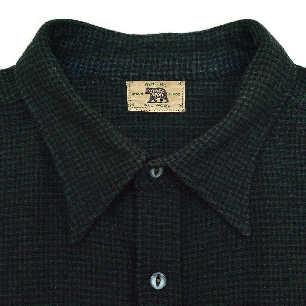 ~1940's BLACK BEAR HOUNDSTOOTH PATTERN WOOL FLANNEL SHIRT / RARE OVERSIZED PIECE ...