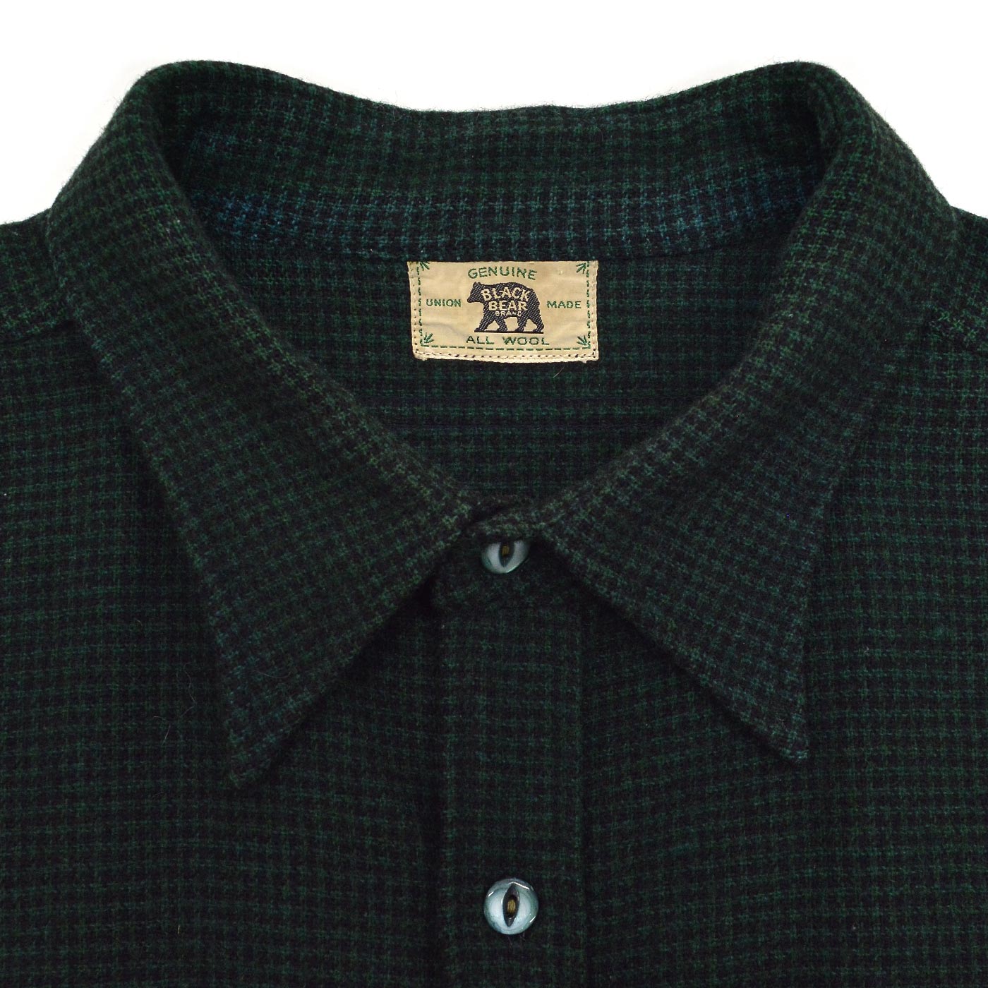 ~1940's BLACK BEAR HOUNDSTOOTH PATTERN WOOL FLANNEL SHIRT / RARE OVERSIZED PIECE ...