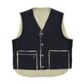 ~1970s BLACK TWILL REVERSIBLE BOA VEST / UNUSUAL ...