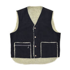 ~1970s BLACK TWILL REVERSIBLE BOA VEST / UNUSUAL ...