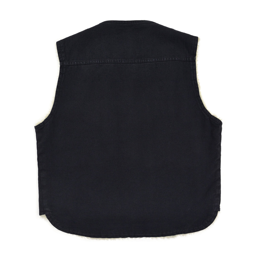 ~1970s BLACK TWILL REVERSIBLE BOA VEST / UNUSUAL ...