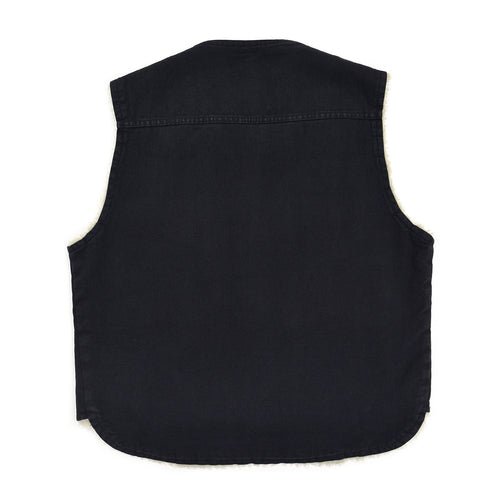 ~1970s BLACK TWILL REVERSIBLE BOA VEST / UNUSUAL ...