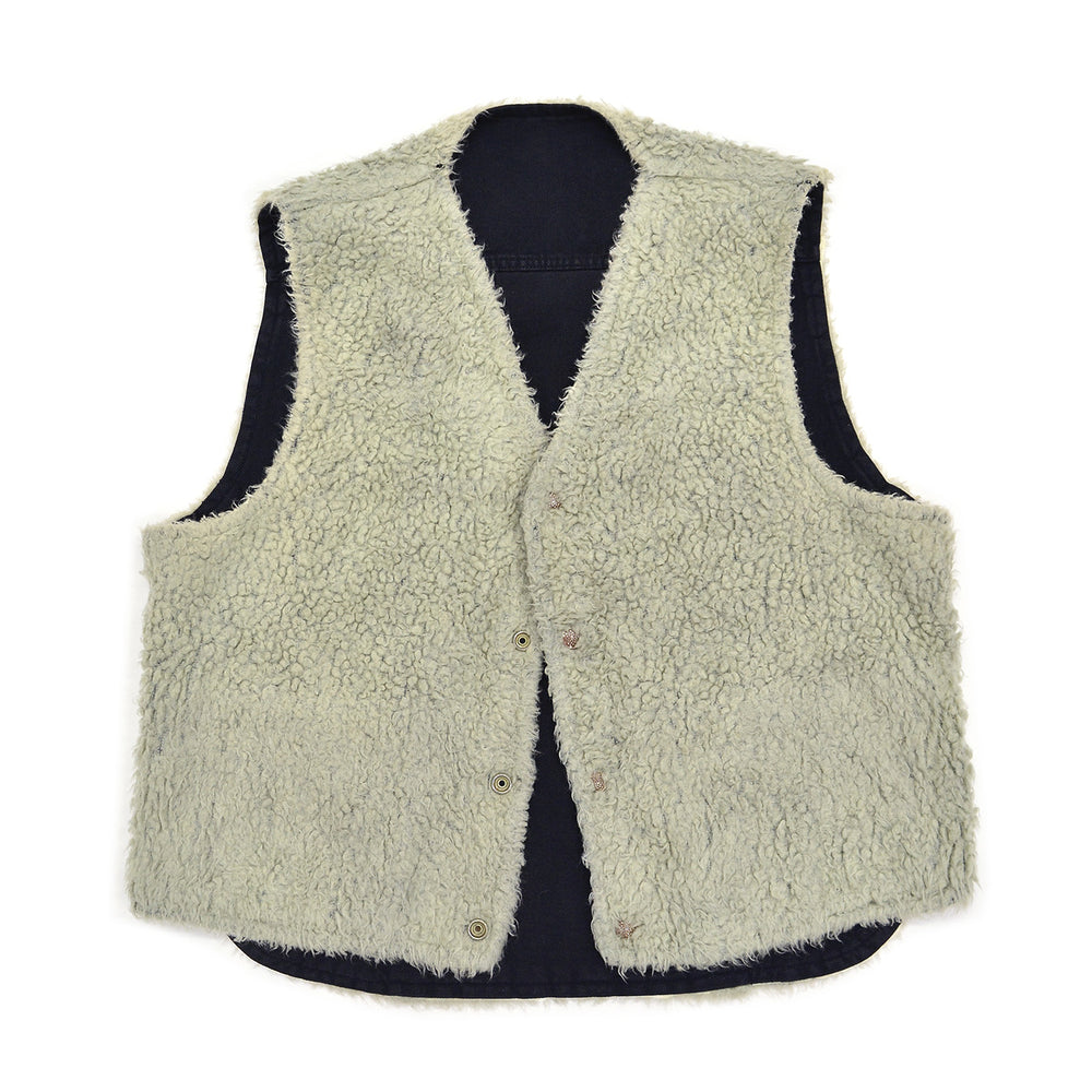 ~1970s BLACK TWILL REVERSIBLE BOA VEST / UNUSUAL ...