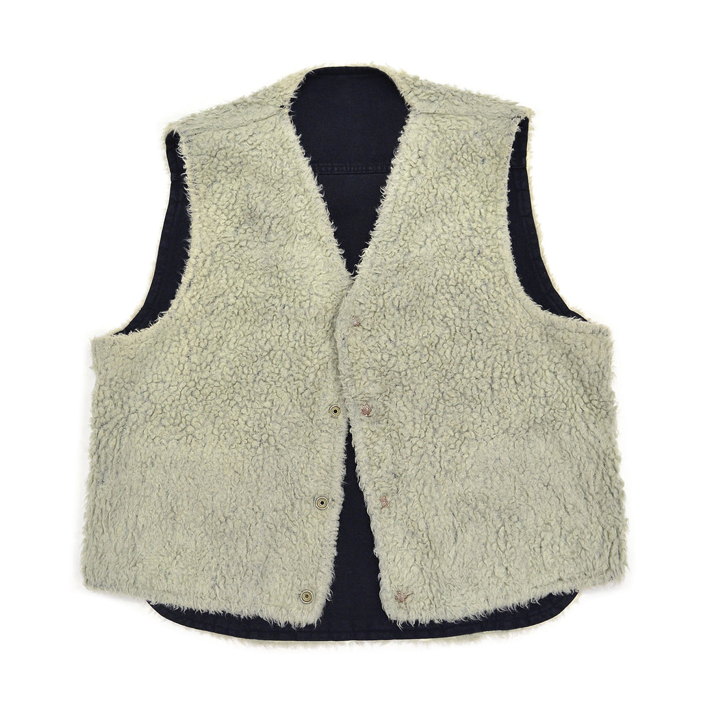 ~1970s BLACK TWILL REVERSIBLE BOA VEST / UNUSUAL ...