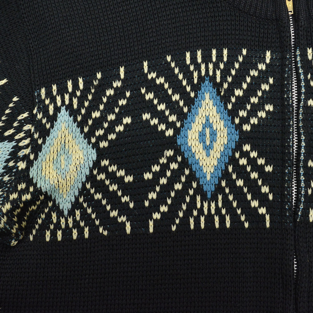 1950's UNUSUAL DIAMONDS PATTERN ZIP-UP SWEATER / BLACK...