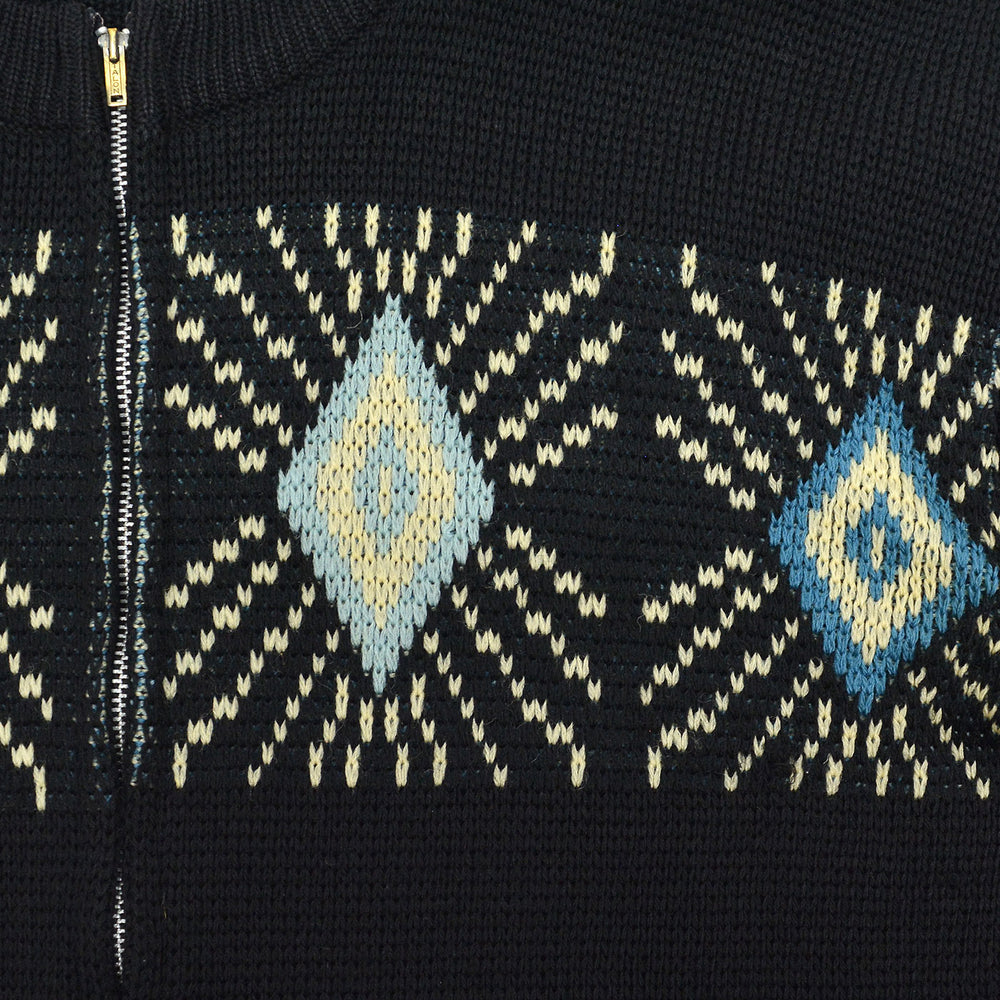 1950's UNUSUAL DIAMONDS PATTERN ZIP-UP SWEATER / BLACK...