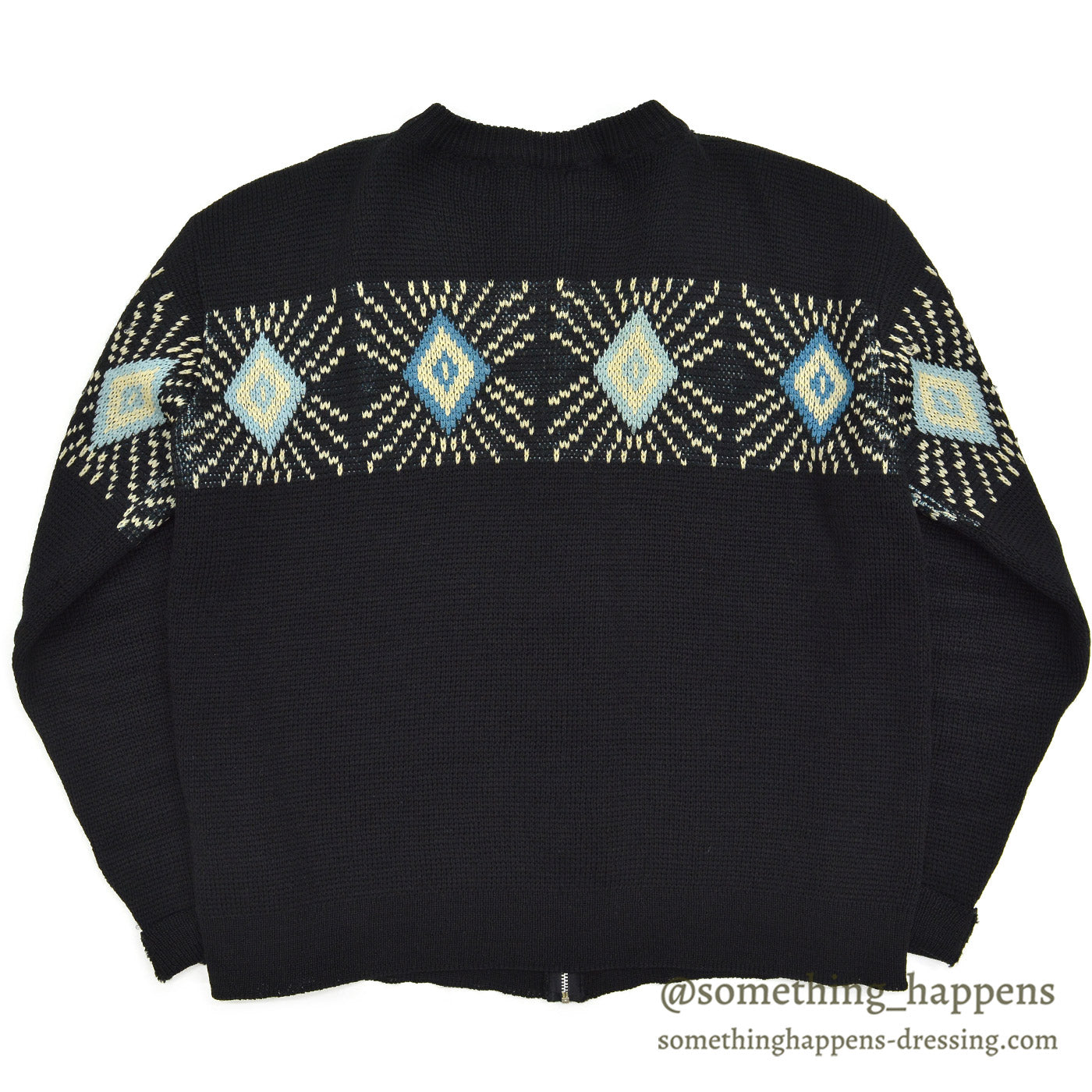 1950's UNUSUAL DIAMONDS PATTERN ZIP-UP SWEATER / BLACK ...