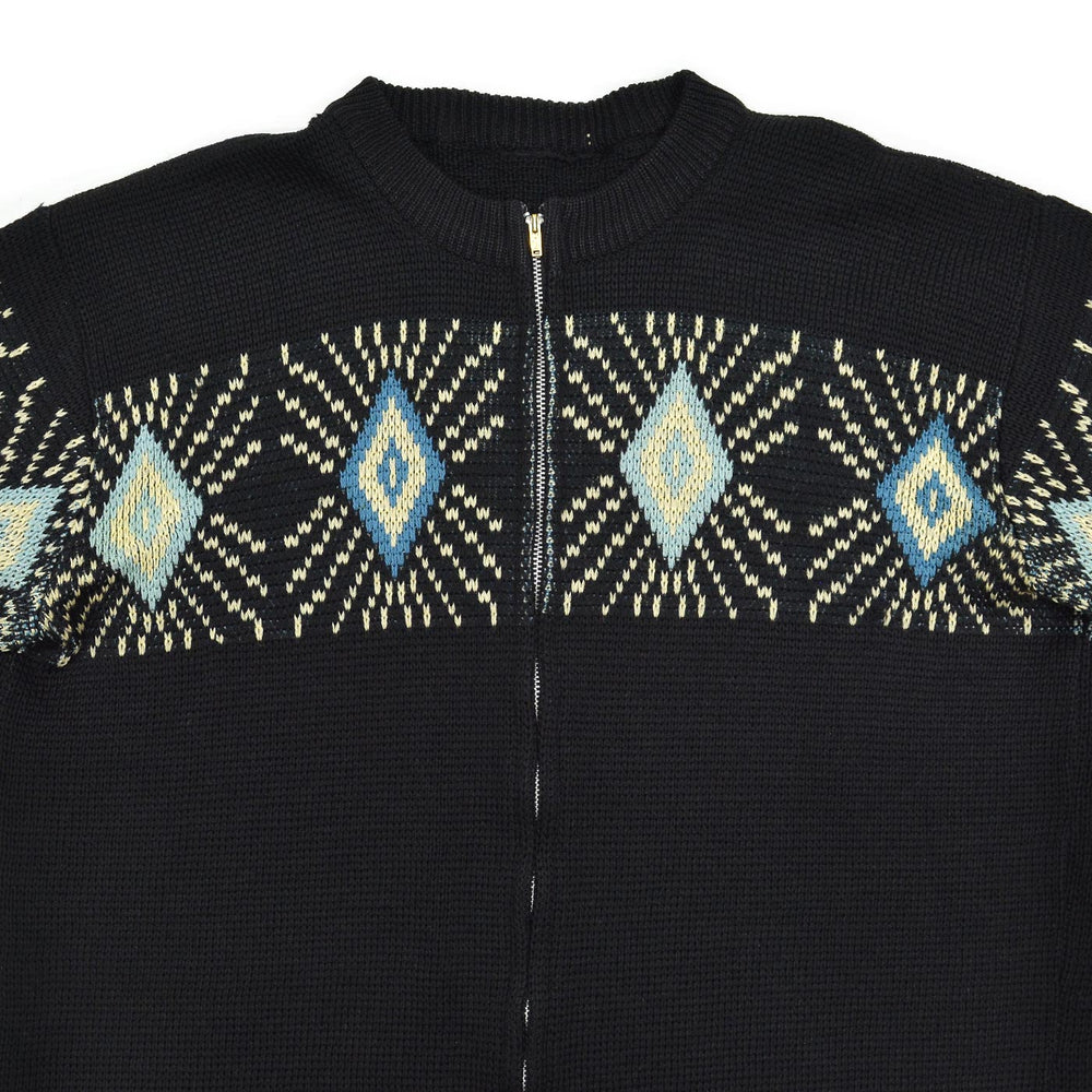 1950's UNUSUAL DIAMONDS PATTERN ZIP-UP SWEATER / BLACK...