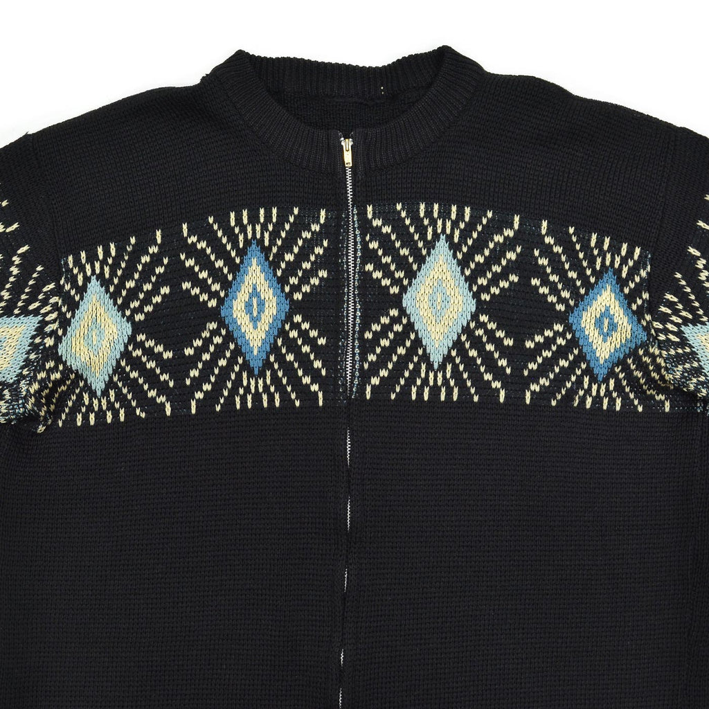 1950's UNUSUAL DIAMONDS PATTERN ZIP-UP SWEATER / BLACK ...