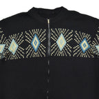 1950's UNUSUAL DIAMONDS PATTERN ZIP-UP SWEATER / BLACK ...