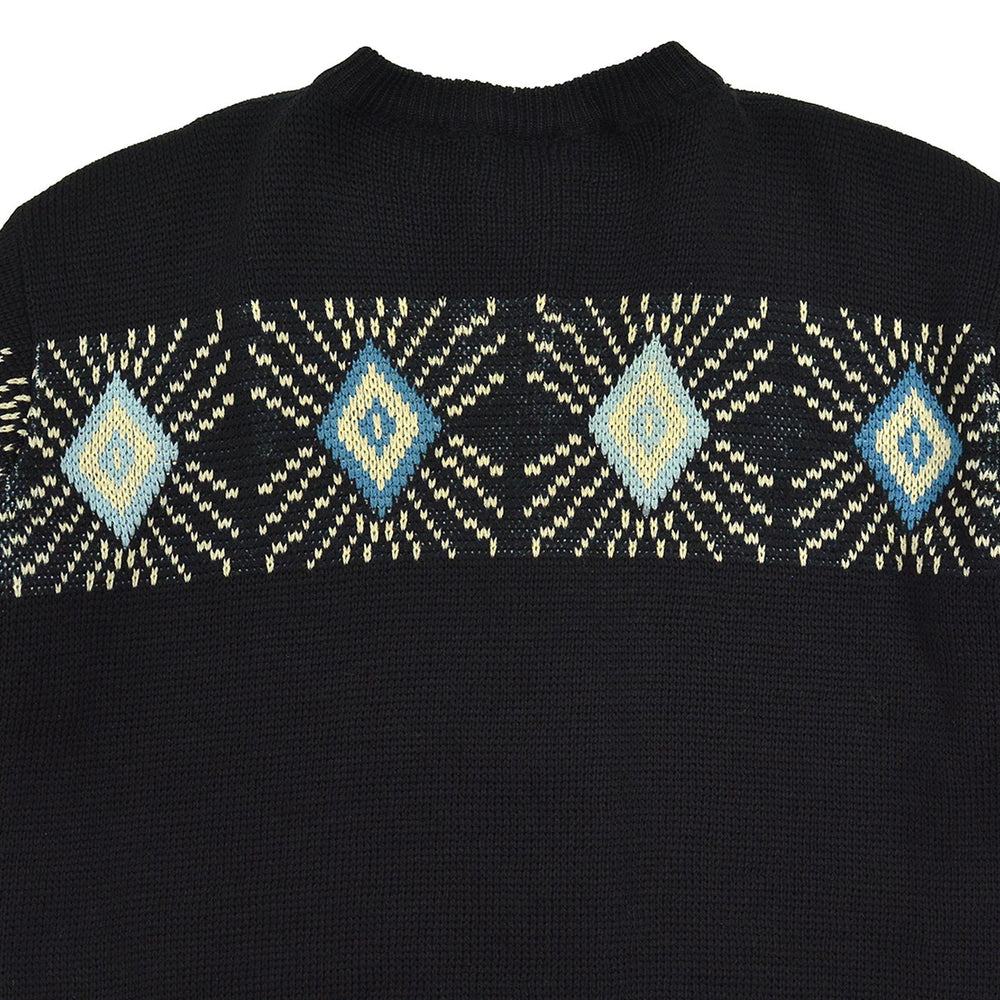 1950's UNUSUAL DIAMONDS PATTERN ZIP-UP SWEATER / BLACK...