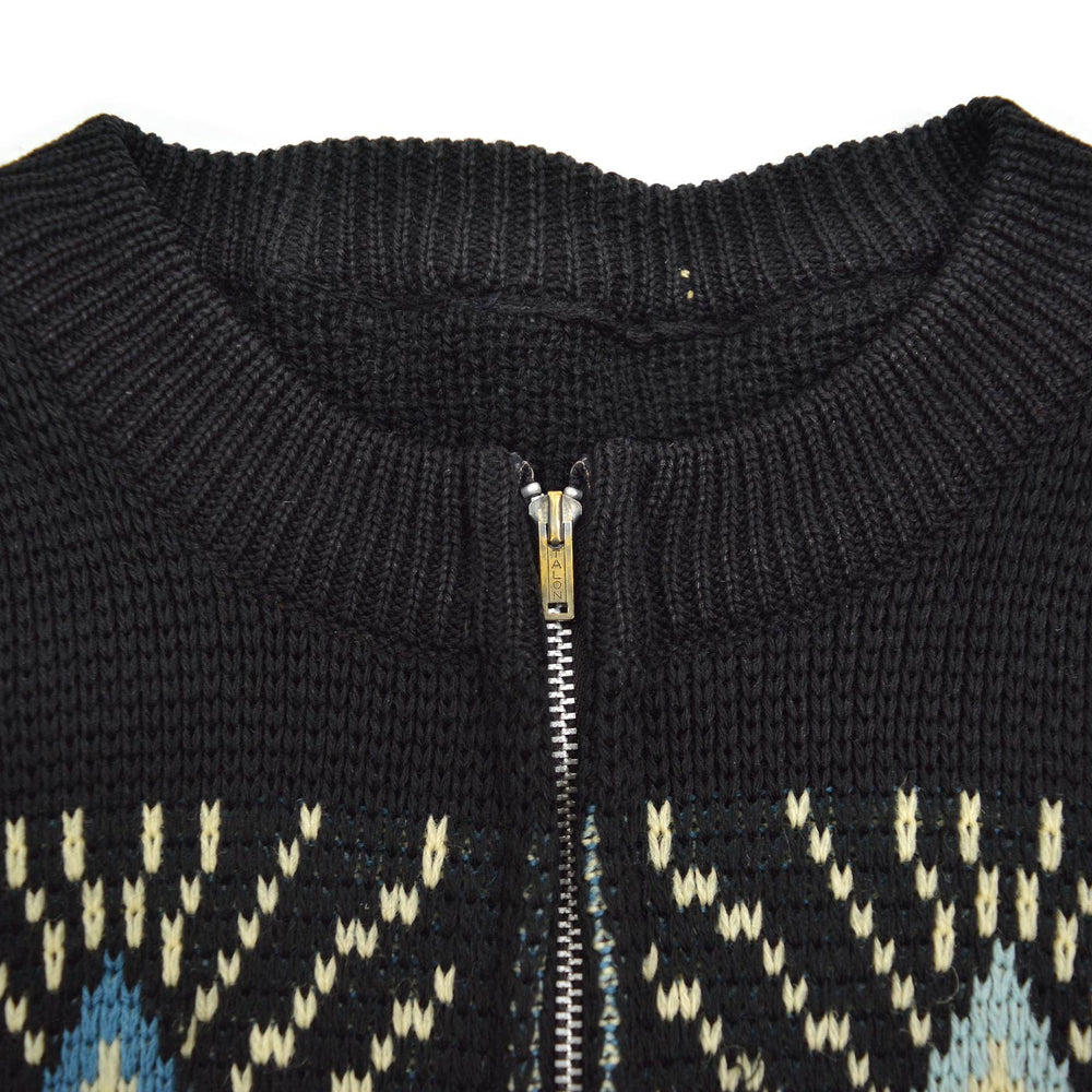 1950's UNUSUAL DIAMONDS PATTERN ZIP-UP SWEATER / BLACK...