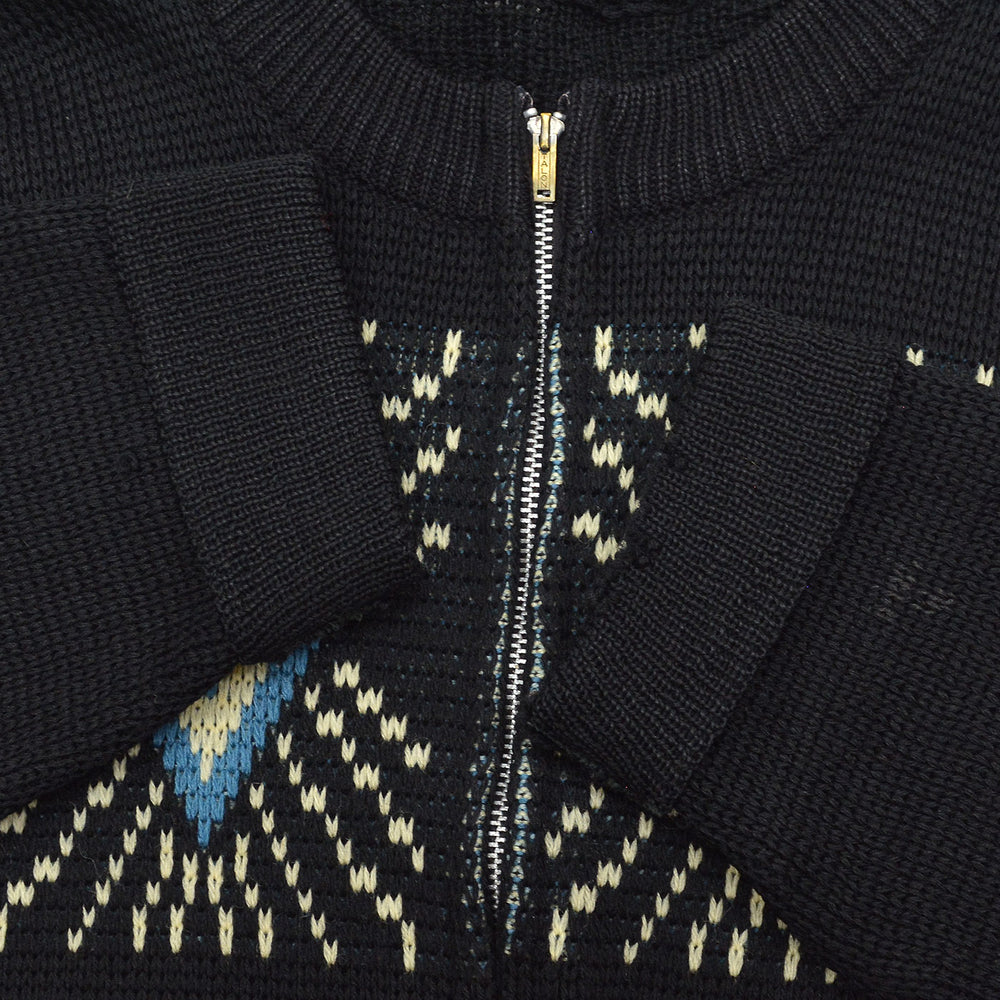 1950's UNUSUAL DIAMONDS PATTERN ZIP-UP SWEATER / BLACK...