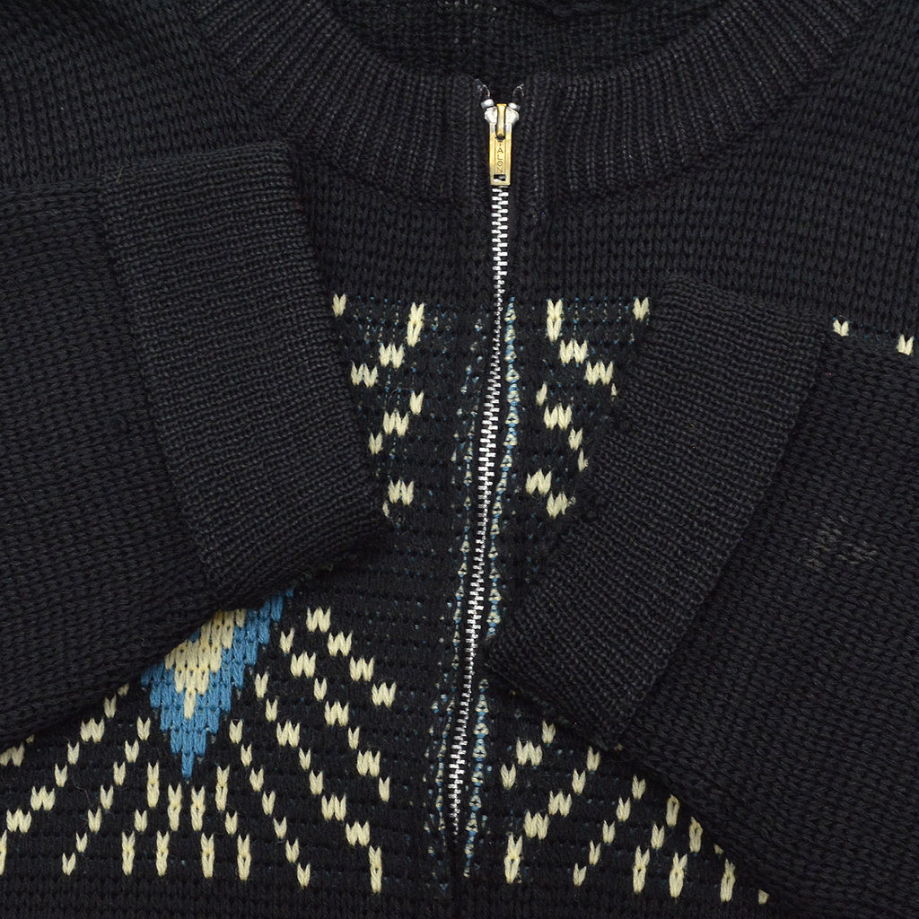 1950's UNUSUAL DIAMONDS PATTERN ZIP-UP SWEATER / BLACK ...