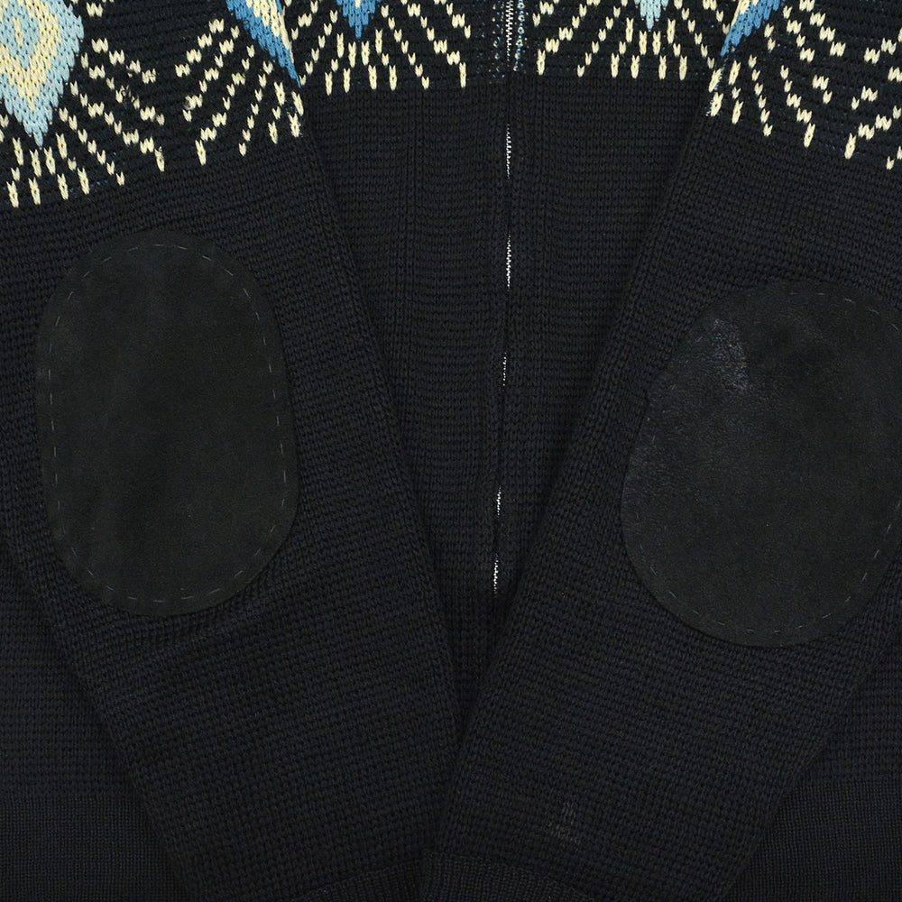 1950's UNUSUAL DIAMONDS PATTERN ZIP-UP SWEATER / BLACK...
