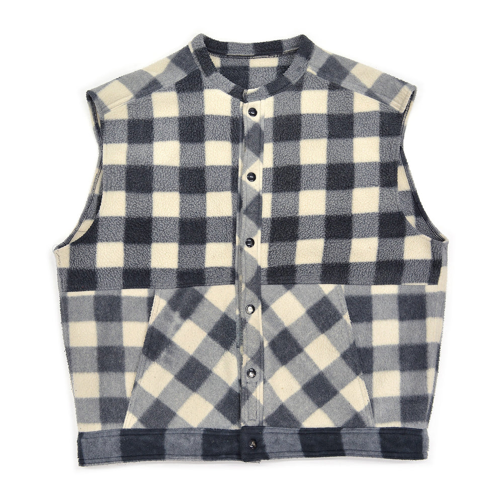 c.1980s OLD BLOCK PLAID FLEECE VEST / NO COLLAR ...