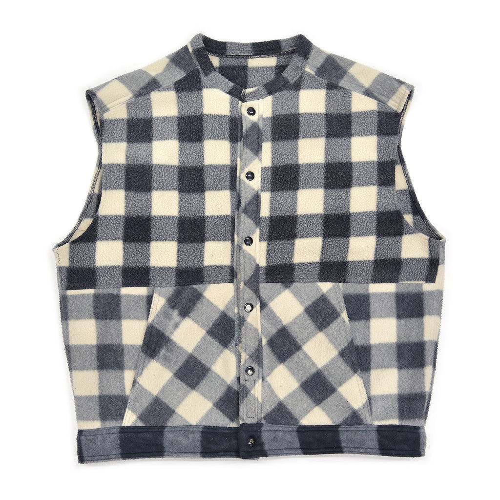 c.1980s OLD BLOCK PLAID FLEECE VEST / NO COLLAR ...