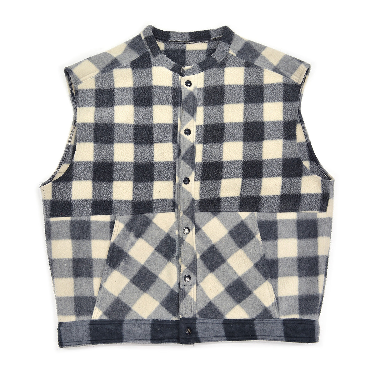 c.1980s OLD BLOCK PLAID FLEECE VEST / NO COLLAR ...