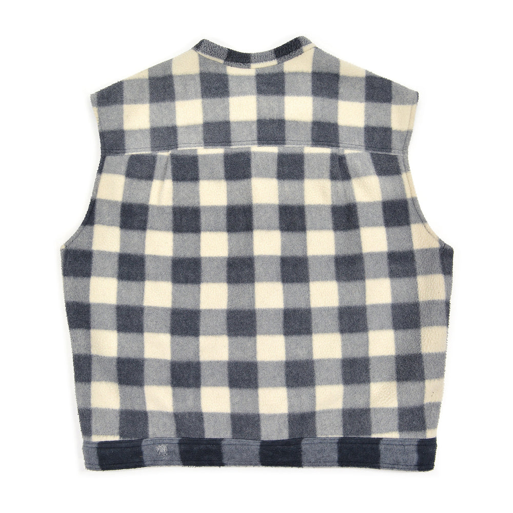 c.1980s OLD BLOCK PLAID FLEECE VEST / NO COLLAR ...