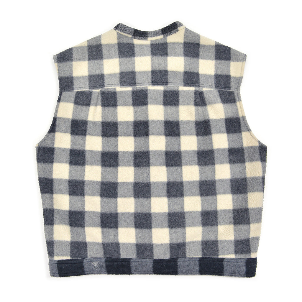 c.1980s OLD BLOCK PLAID FLEECE VEST / NO COLLAR ...