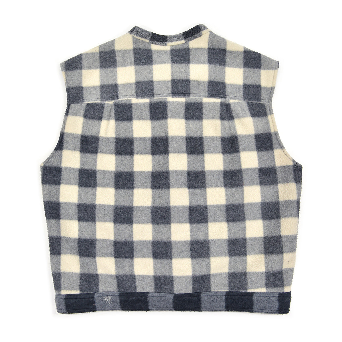 c.1980s OLD BLOCK PLAID FLEECE VEST / NO COLLAR ...