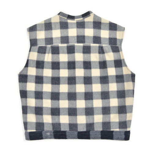 c.1980s OLD BLOCK PLAID FLEECE VEST / NO COLLAR ...