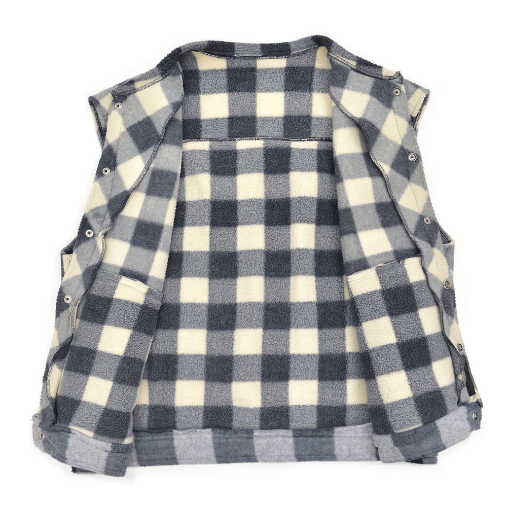 c.1980s OLD BLOCK PLAID FLEECE VEST / NO COLLAR ...