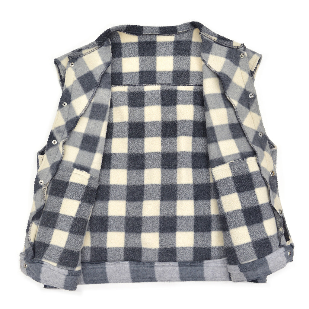 c.1980s OLD BLOCK PLAID FLEECE VEST / NO COLLAR ...