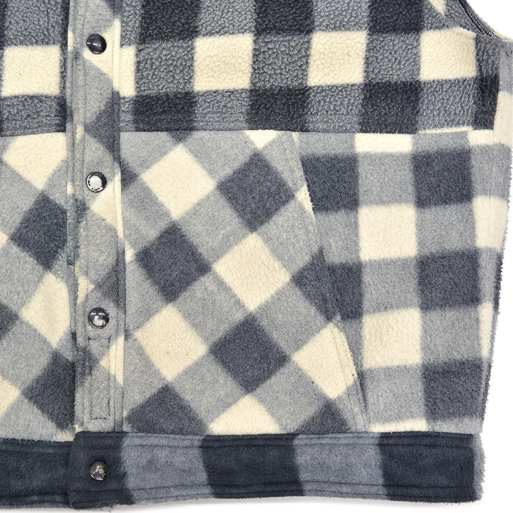 c.1980s OLD BLOCK PLAID FLEECE VEST / NO COLLAR ...