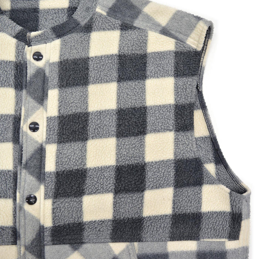 c.1980s OLD BLOCK PLAID FLEECE VEST / NO COLLAR ...