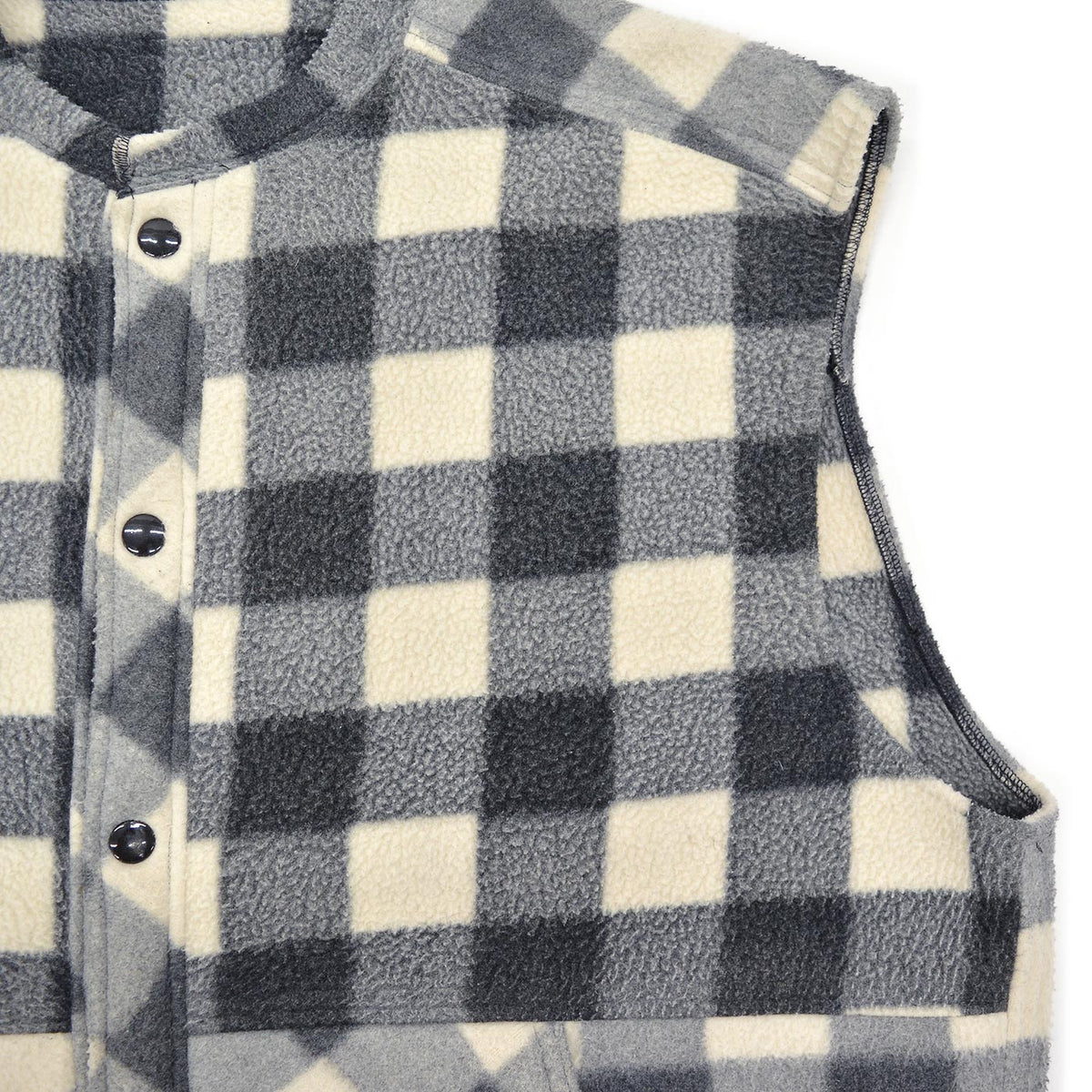 c.1980s OLD BLOCK PLAID FLEECE VEST / NO COLLAR ...
