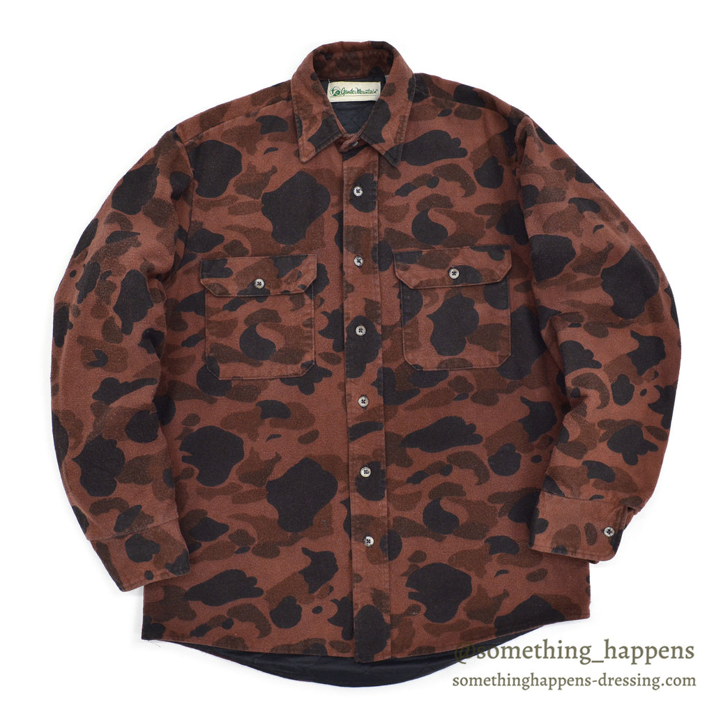 1980's GANDER MOUNTAIN BROWN DUCK HUNTER CAMO CHAMOIS SHIRT ... M
