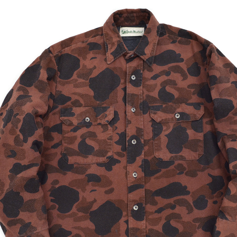 1980's GANDER MOUNTAIN BROWN DUCK HUNTER CAMO CHAMOIS SHIRT ... M